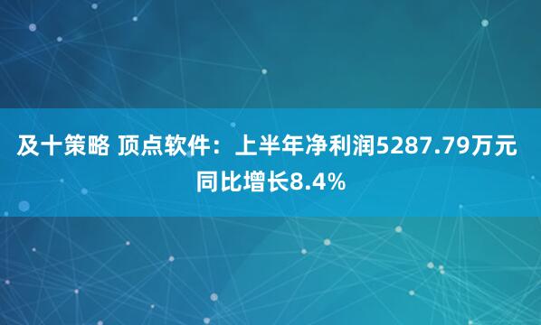 及十策略 顶点软件：上半年净利润5287.79万元 同比增长8.4%