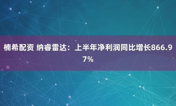 楠希配资 纳睿雷达：上半年净利润同比增长866.97%